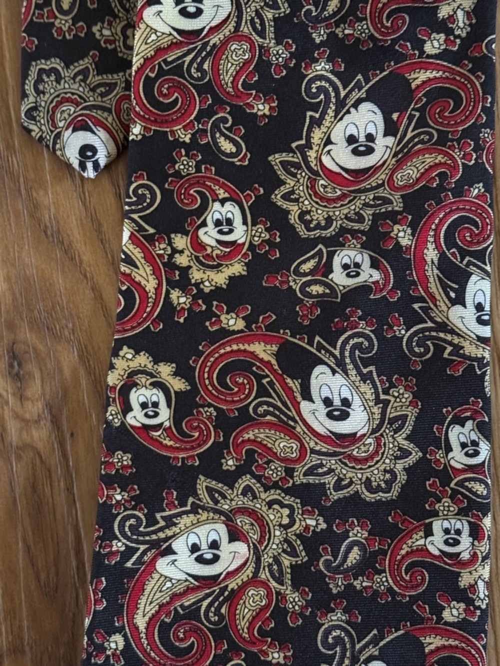 Black Paisley Tie with Red and Cream Mickey Mouse  Motifs - Picture 4 of 4